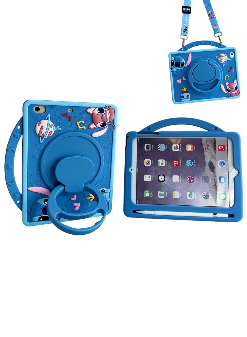 اووكاي جراب للأطفال لجهاز iPad من الجيل التاسع/ الثامن/ السابع (2021/2020/ 2019)، جراب iPad 10.2 للأطفال مع حامل قلم وحزام كتف ومقبض مقاوم للصدمات جراب سيليكون مخيط لجهاز iPad 9/8/ 7 من الجيل 10.2 بوصة (أزرق) - Image 1