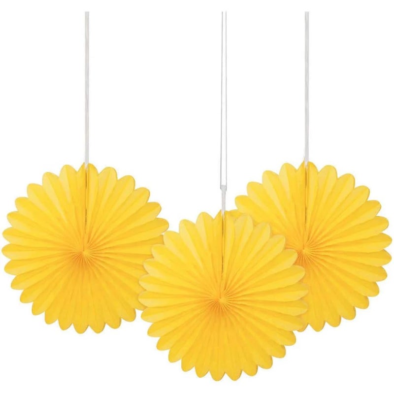 Sunflower Yellow Hanging Tissue Paper Fans 6 3 Count Perfect for Parties Home Decor