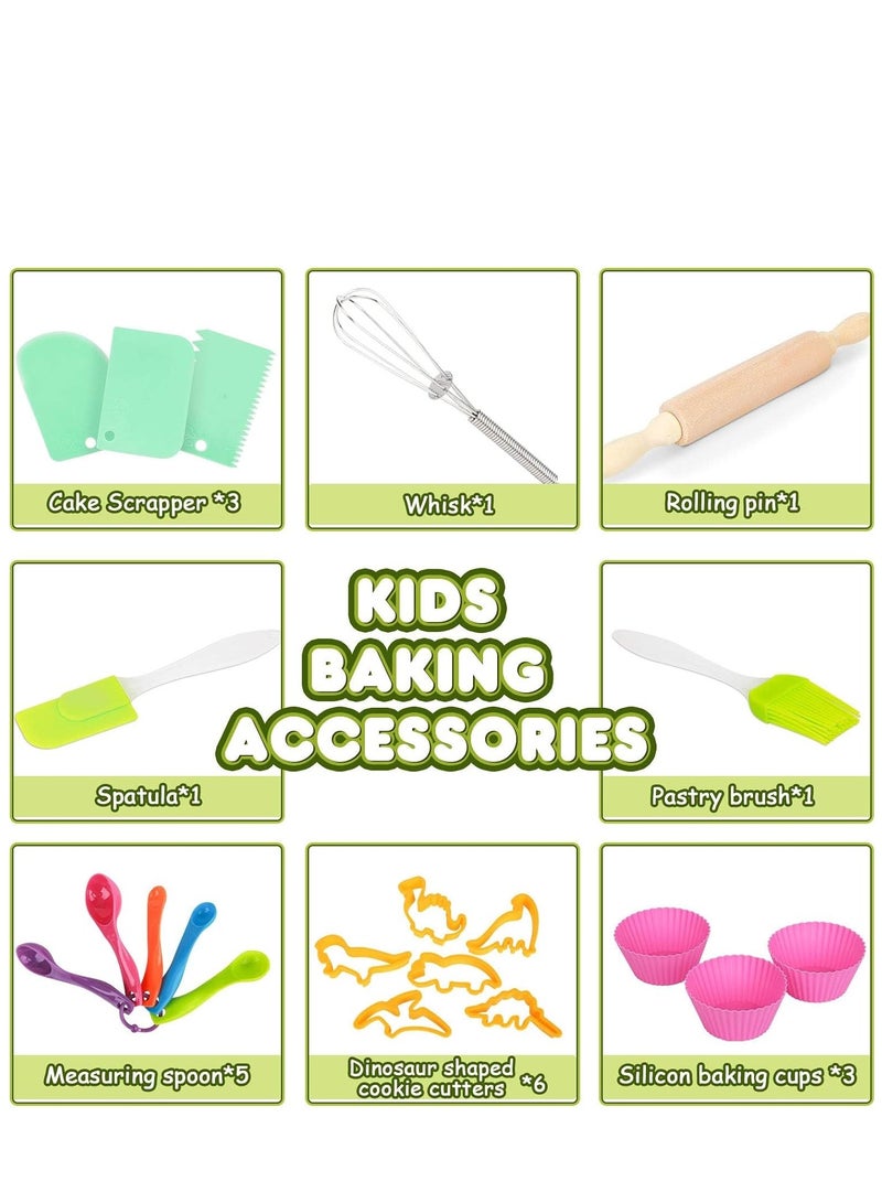 SYOSI Kids Baking Chef Set, 26Pcs with Dinosaur Apron Hat Role Play Cooking Chef Cooking Dress Up Toys, Pretend Play Kitchen Toys Gifts for Boys Girls Aged 3-8 - Image 4