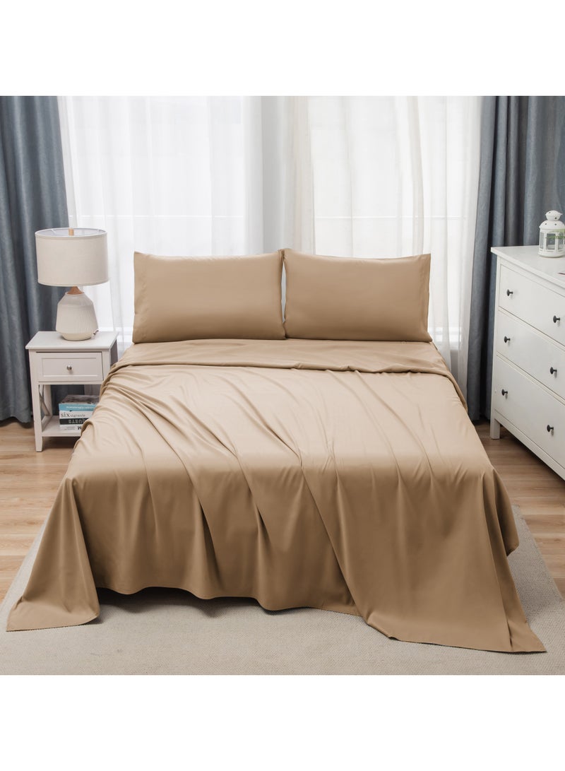 Panax Bedding Double Bed Sheets Set - 4 Piece Bedding - Brushed Microfiber - Shrinkage and Fade Resistant - Easy Care (Coffee, Double) - Image 1