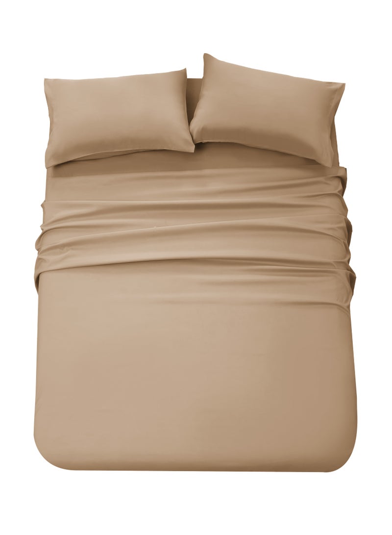 Panax Bedding Double Bed Sheets Set - 4 Piece Bedding - Brushed Microfiber - Shrinkage and Fade Resistant - Easy Care (Coffee, Double) - Image 2