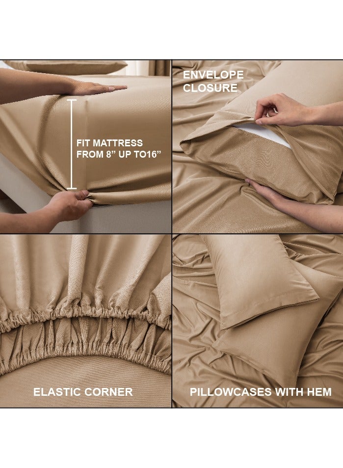 Panax Bedding Double Bed Sheets Set - 4 Piece Bedding - Brushed Microfiber - Shrinkage and Fade Resistant - Easy Care (Coffee, Double) - Image 4