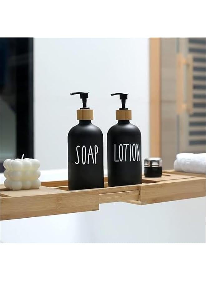 هوكور مجموعة موزع صابون زجاجي من ار سي كو، موزع صابون لليدين وصابون الاطباق مع صينية من الخيزران، موزع صابون عتيق مع مضخة لحوض المطبخ والحمام، ملصق دائم انيق (اسود غير لامع) - Image 3