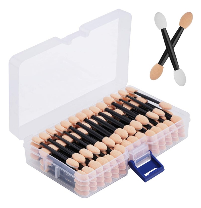 Cuttte 120PCS Disposable Dual Sides Eye Shadow Sponge Applicators with Container, 2.44' Length Eyeshadow Brushes Makeup Applicator Black - Image 1