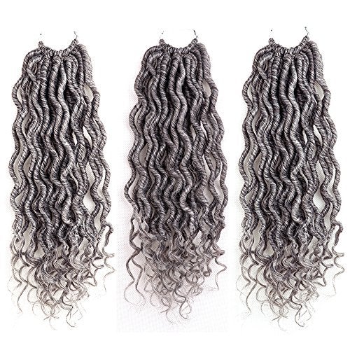 Ali Bling 6 Packs Goddess Locs Crochet Hair 14 Inch Gray Wavy Curly Faux Locs Crochet Braids Synthetic Hair Extensions Dreadlocks Crochet Braiding Hair Goddess Brainds (14" (6 Packs), #51) - Image 1
