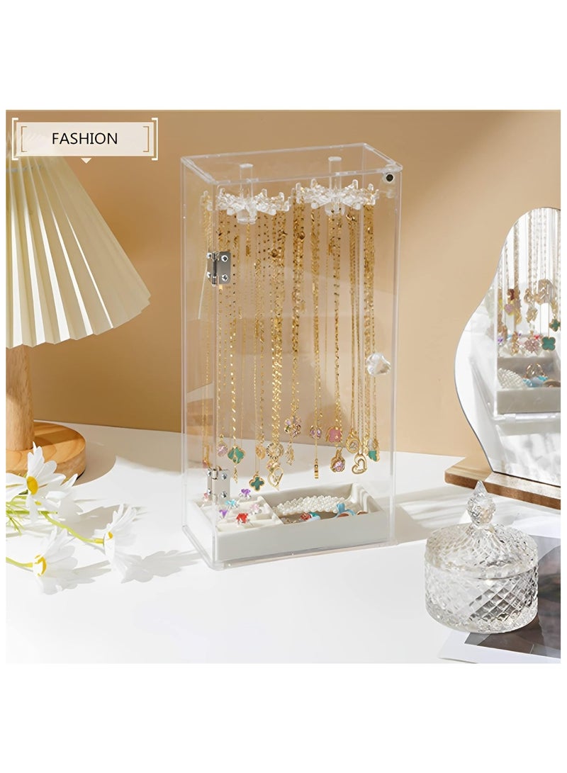 Soofam Necklace Holder,Acrylic Jewelry Organizer with 24 Hooks,Rotation Necklace Organizer Display Case Stand for Necklaces Pendant Bracelets, jewelry Tray Hanging Rack Storage for Earrings Rings  - Image 3