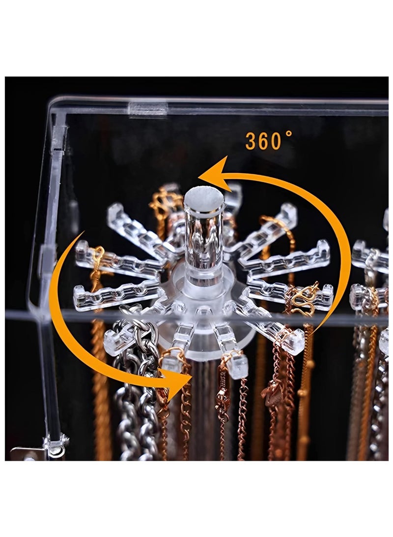 Soofam Necklace Holder,Acrylic Jewelry Organizer with 24 Hooks,Rotation Necklace Organizer Display Case Stand for Necklaces Pendant Bracelets, jewelry Tray Hanging Rack Storage for Earrings Rings  - Image 4