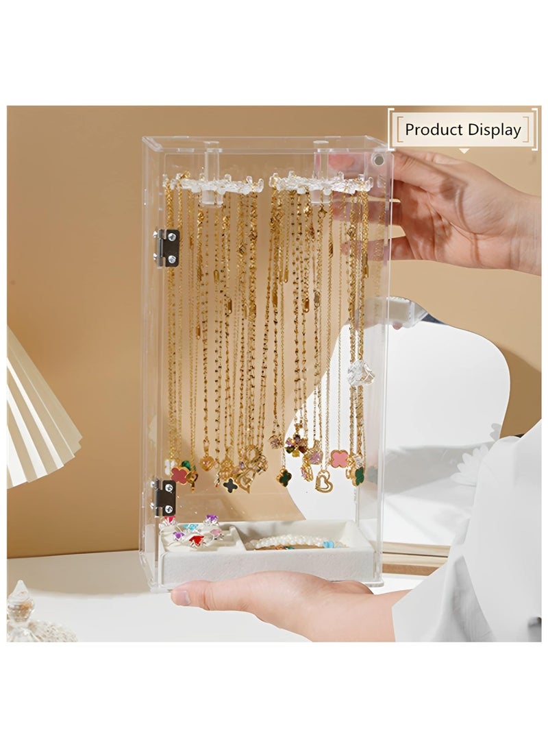 Soofam Necklace Holder,Acrylic Jewelry Organizer with 24 Hooks,Rotation Necklace Organizer Display Case Stand for Necklaces Pendant Bracelets, jewelry Tray Hanging Rack Storage for Earrings Rings  - Image 5