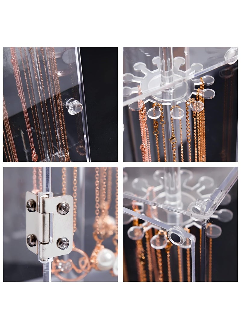 Soofam Necklace Holder,Acrylic Jewelry Organizer with 24 Hooks,Rotation Necklace Organizer Display Case Stand for Necklaces Pendant Bracelets, jewelry Tray Hanging Rack Storage for Earrings Rings  - Image 2
