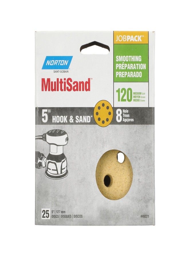 Norton 5" Norton 49221 MultiSand Hook & Loop 8-Hole Sanding Disc, P120-Grit, 25-Pack - Image 1