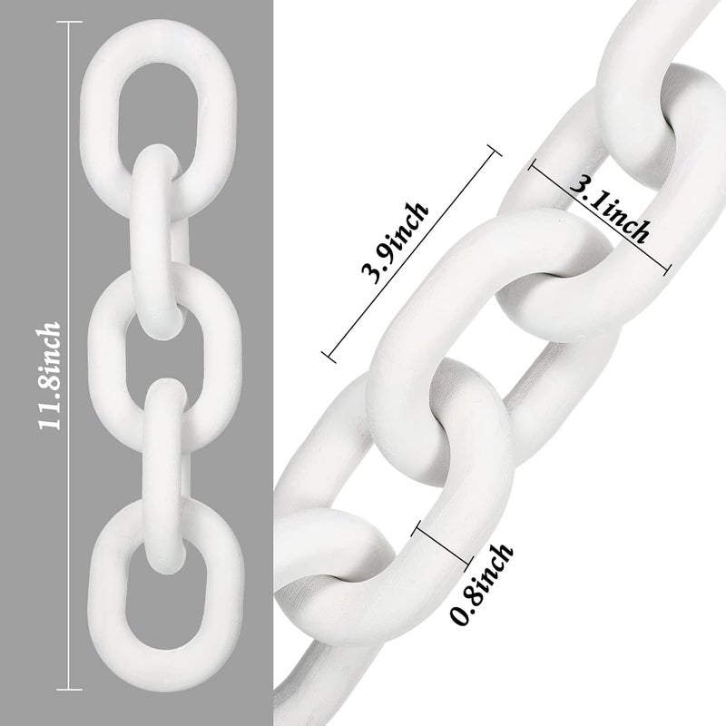 Queekay Decorative Wood Chain Link Decor Rustic Wood Link 5 Link Wooden Chain Decor Link Ornament Farmhouse Wooden Links Home Decor Hand Carved Wood Crafts Ornaments for Coffee Table Tray Shelf (White) - Image 3