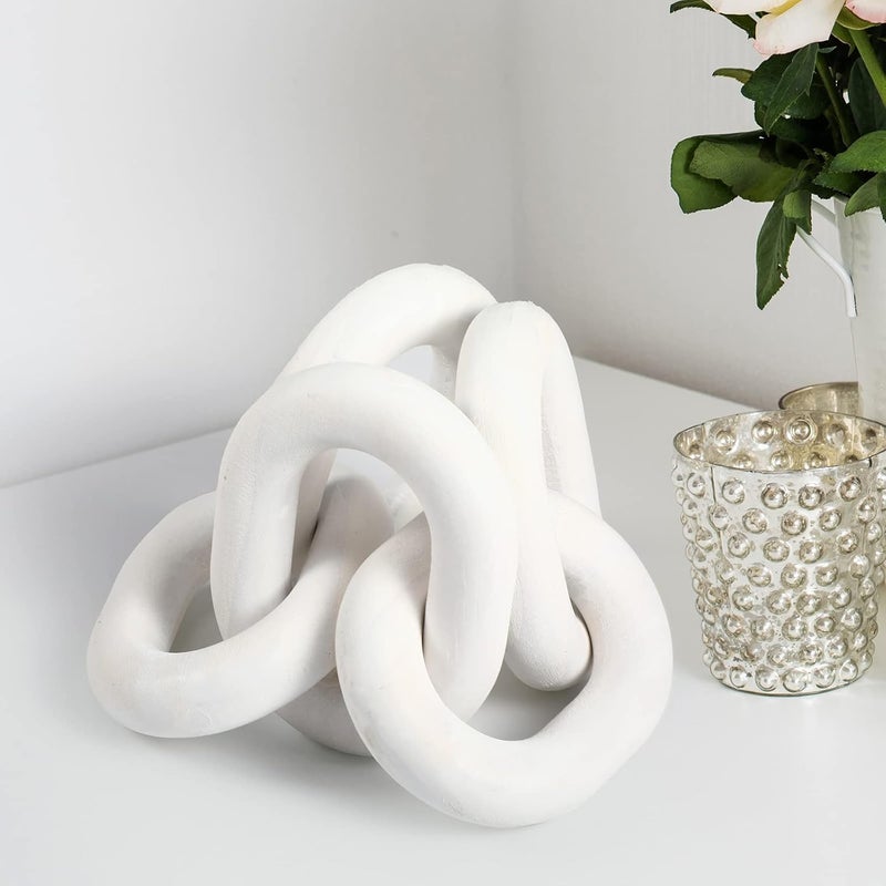 Queekay Decorative Wood Chain Link Decor Rustic Wood Link 5 Link Wooden Chain Decor Link Ornament Farmhouse Wooden Links Home Decor Hand Carved Wood Crafts Ornaments for Coffee Table Tray Shelf (White) - Image 5