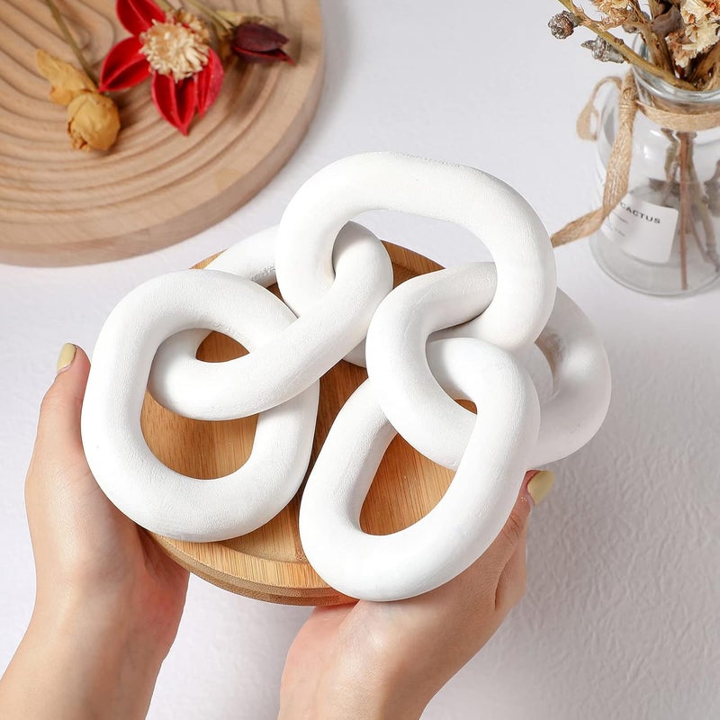 Queekay Decorative Wood Chain Link Decor Rustic Wood Link 5 Link Wooden Chain Decor Link Ornament Farmhouse Wooden Links Home Decor Hand Carved Wood Crafts Ornaments for Coffee Table Tray Shelf (White) - Image 4