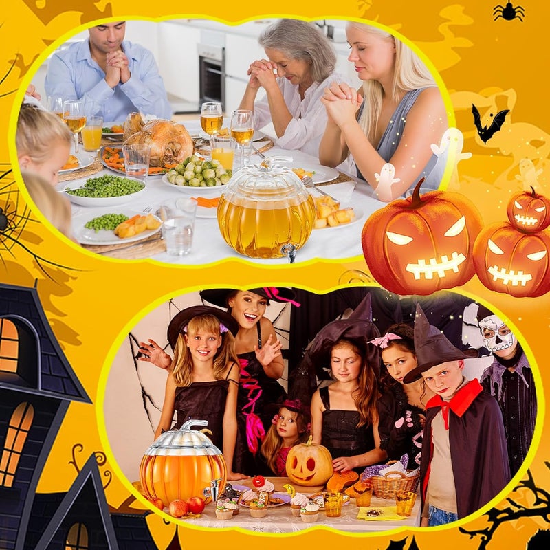 Uiifan 2 Pack 2 Gallon Glass Pumpkin Drink Dispenser for Fall Thanksgiving Party Supplies, Beverage Dispenser with Spigot, Trick or Treat Pumpkin Punch Bowl for Autumn Halloween Kitchen Decor (Clear) - Image 3