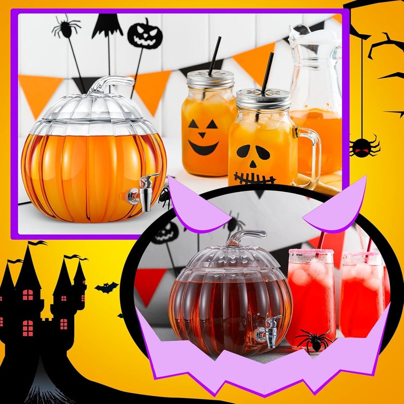 Uiifan 2 Pack 2 Gallon Glass Pumpkin Drink Dispenser for Fall Thanksgiving Party Supplies, Beverage Dispenser with Spigot, Trick or Treat Pumpkin Punch Bowl for Autumn Halloween Kitchen Decor (Clear) - Image 5