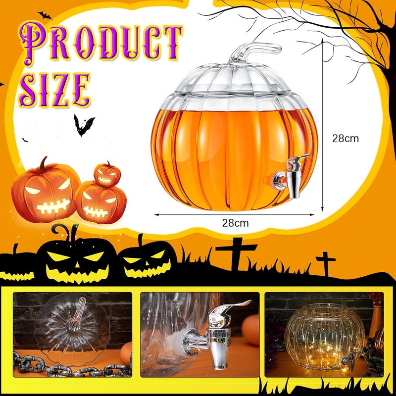 Uiifan 2 Pack 2 Gallon Glass Pumpkin Drink Dispenser for Fall Thanksgiving Party Supplies, Beverage Dispenser with Spigot, Trick or Treat Pumpkin Punch Bowl for Autumn Halloween Kitchen Decor (Clear) - Image 2