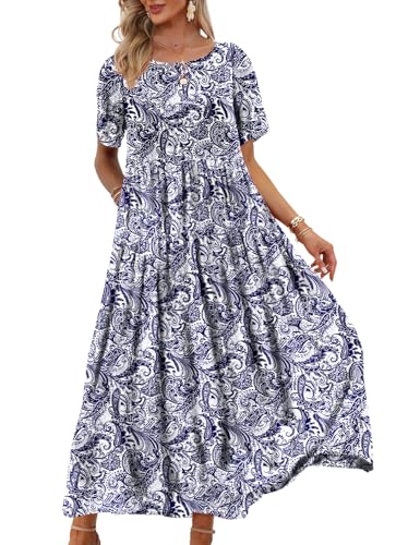 YESNO Women Casual Loose Bohemian Floral Dress with Pockets Short Sleeve Long Maxi Summer Beach Swing Dress 3XL EJF CR148 - Image 5