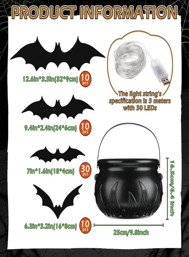 Seenelling مجموعة زينة هالوين كبيرة من سيلينج، 64 قطعة، تتضمن مرجل ساحرة كبير، وشبكات عنكبوت، وخفافيش، وأضواء زينة، لتزيين الجدران، مناسبة للاستخدام الداخلي والخارجي. - Image 2