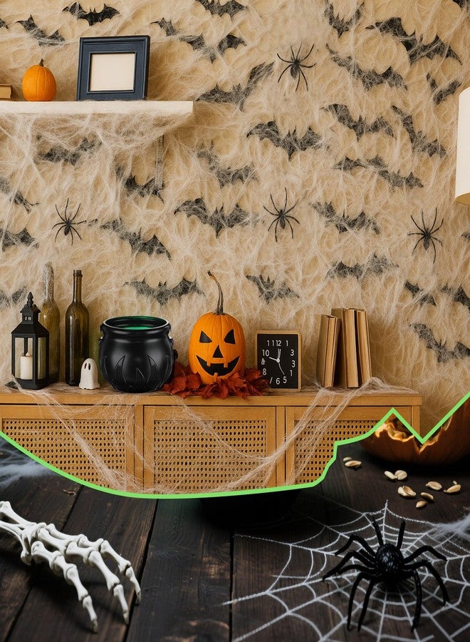 Seenelling مجموعة زينة هالوين كبيرة من سيلينج، 64 قطعة، تتضمن مرجل ساحرة كبير، وشبكات عنكبوت، وخفافيش، وأضواء زينة، لتزيين الجدران، مناسبة للاستخدام الداخلي والخارجي. - Image 4