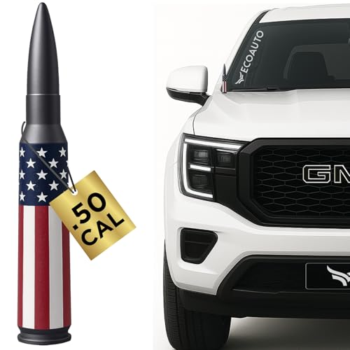 EcoAuto 50 Cal Badass Bullet Antenna® Fits Chevy Silverado & GMC Sierra Truck Accessories — Short Replacement Antenna for Trucks — Chevy Silverado 1500 Accessories — Ditch The Whip & Upgrade Your Truck - Image 1
