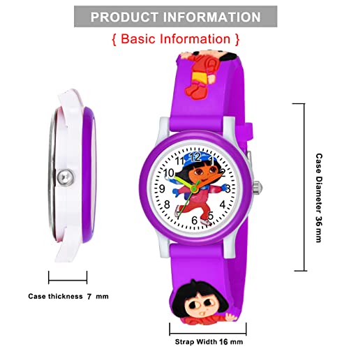 SWADESI STUFF Rubber White Dial Dora Love Watch Series Analogue Girl Kids Watch (Purple), Multi-Color Band - Image 2