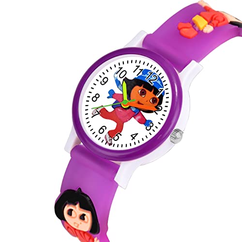 SWADESI STUFF Rubber White Dial Dora Love Watch Series Analogue Girl Kids Watch (Purple), Multi-Color Band - Image 3