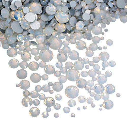 AD Beads 1440 Pieces Mixed Size No Hotfix Glue on Quality Glass Flatback Rhinestones Round Crystal Gems 26 Opal White - Image 1