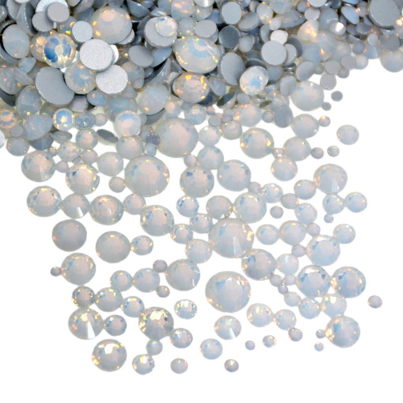 AD Beads 1440 Pieces Mixed Size No Hotfix Glue on Quality Glass Flatback Rhinestones Round Crystal Gems 26 Opal White - Image 3
