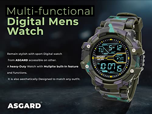 ASGARD Multi Functional Sports Digital Dial Men's Silicone Watch (Camo Green) - Image 5