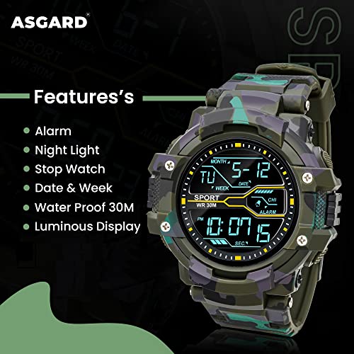 ASGARD Multi Functional Sports Digital Dial Men's Silicone Watch (Camo Green) - Image 3