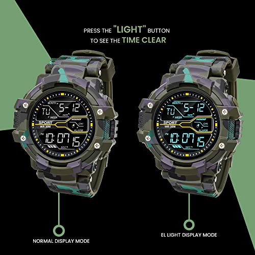 ASGARD Multi Functional Sports Digital Dial Men's Silicone Watch (Camo Green) - Image 4