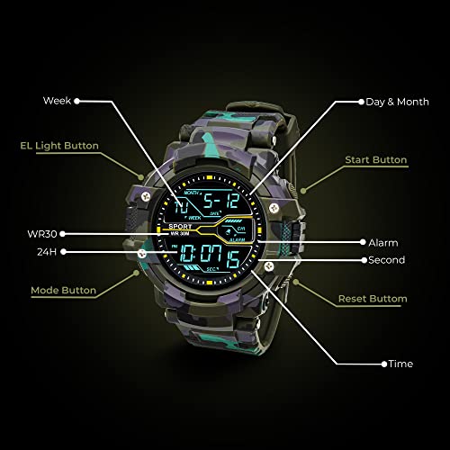 ASGARD Multi Functional Sports Digital Dial Men's Silicone Watch (Camo Green) - Image 2