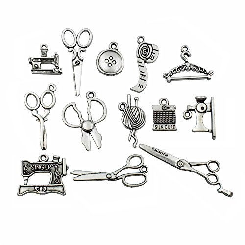 iloveDIYbeads Sewing Charms Collection-100g About (60-65pcs) Antique Silver Craft Supplies Sewing Charms Pendants for Crafting, Jewelry Findings Making Accessory for DIY Necklace Bracelet (M003) - Image 1