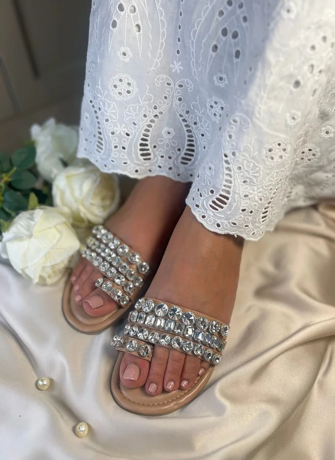 Sandal Stories SANDAL STORIES Women Rhinestone Embellished Cushioned Open One Toe Flats