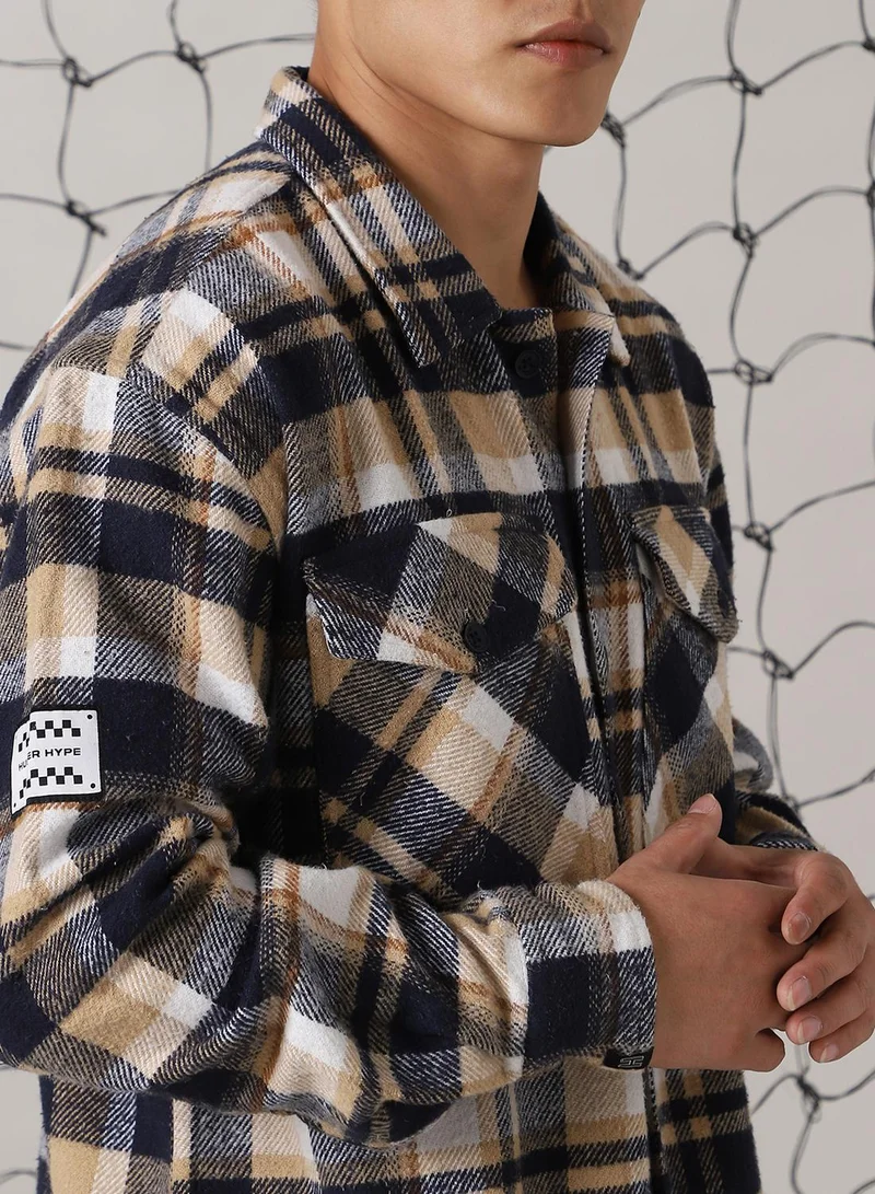 Hubberholme Men's Multicoloured 100% Cotton Checkered Oversized Shacket