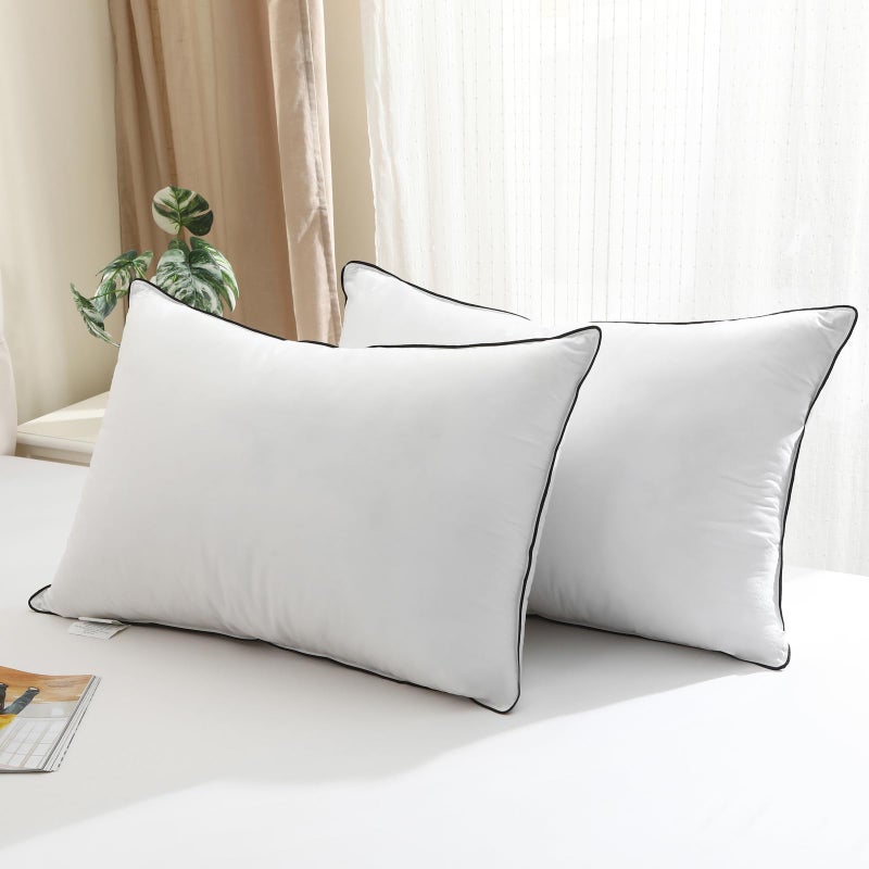 BPC Luxury Goose Feather Down Pillows Queen Size Set of 2, Hotel Bed Pillows for Sleeping, 100% Organic Cotton Cover, Soft Support Down Alternative Surround Fill for Side, Back and Stomach Sleepers - Image 1