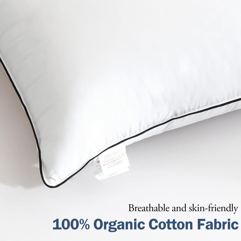 BPC Luxury Goose Feather Down Pillows Queen Size Set of 2, Hotel Bed Pillows for Sleeping, 100% Organic Cotton Cover, Soft Support Down Alternative Surround Fill for Side, Back and Stomach Sleepers - Image 4