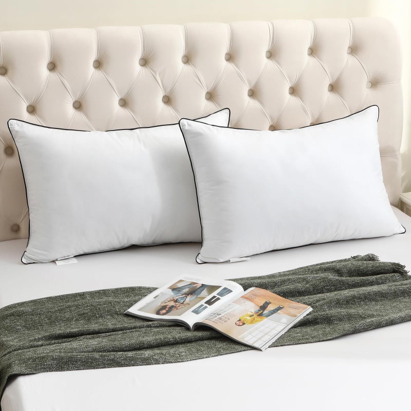 BPC Luxury Goose Feather Down Pillows Queen Size Set of 2, Hotel Bed Pillows for Sleeping, 100% Organic Cotton Cover, Soft Support Down Alternative Surround Fill for Side, Back and Stomach Sleepers - Image 5