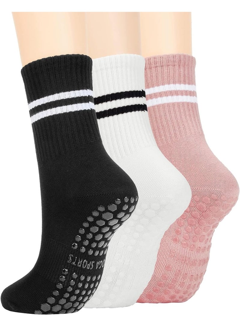 3 Pairs Sticky Grip Pilates Yoga Socks for Women – Non-Slip Reformer, Barre, Ballet Dance Workout with Anti-Skid Soles – Extra Traction - Image 1