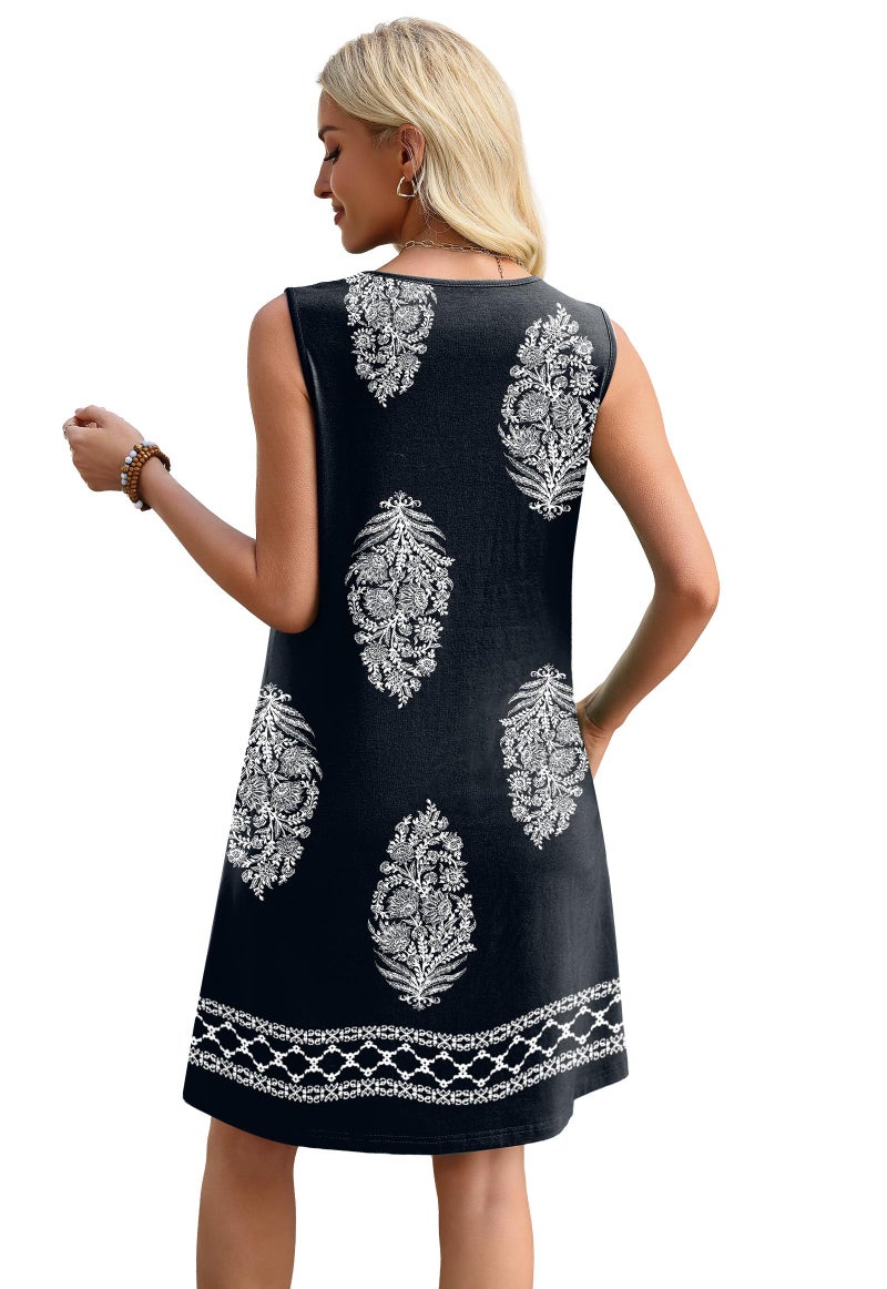 Sipaya Sundresses for Women V Neck Sleeveless Casual Summer Dresses Beach Vacation Clothes Lace Swimsuit Cover Ups Boho Floral Clothes Flowy Black Printed S - Image 5