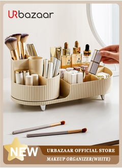 URbazaar Makeup Organizer, Upgraded 2-in-1 360 Rotating Makeup Brush Holder, Large Adjustable Cosmetic Storage for Vanity,Makeup Organizer Drawers for Skincare Cosmetic(White)  - Image 1