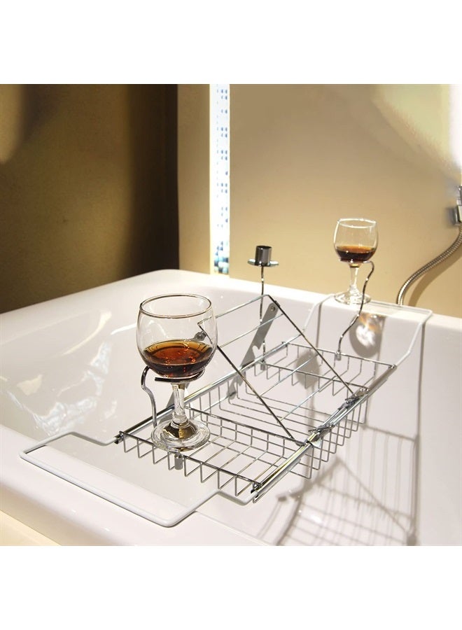 Bathtub Tray Caddy for Luxury Bath Expandable Extra Wide Bath Tub Tray with Wine Glass Holder & Soap Accessaries Holder & Laptop Reading and Organizer Ideal for Home Spa Lover (Silver)