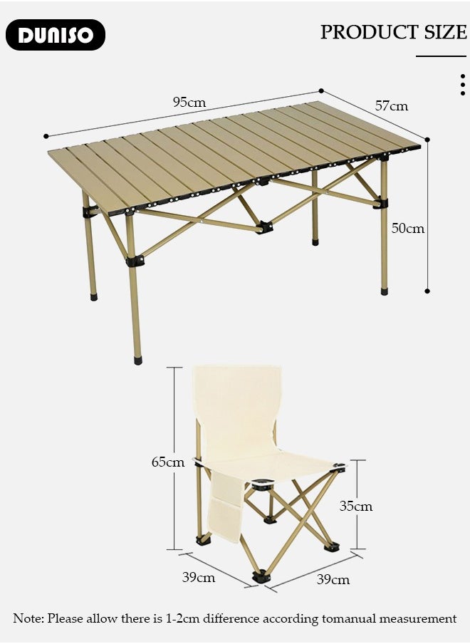 DUNISO - 7PCS Folding Table and Chairs Set, Portable Picnic Long Table with 6 Seats ,Camping Table with Easy Carrying Bag, Lightweight Folding Egg Roll Table and Chair Set for Outdoor Camping Picnic BBQ, Party and Dining - Image 1