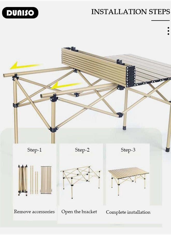 DUNISO - 7PCS Folding Table and Chairs Set, Portable Picnic Long Table with 6 Seats ,Camping Table with Easy Carrying Bag, Lightweight Folding Egg Roll Table and Chair Set for Outdoor Camping Picnic BBQ, Party and Dining - Image 1