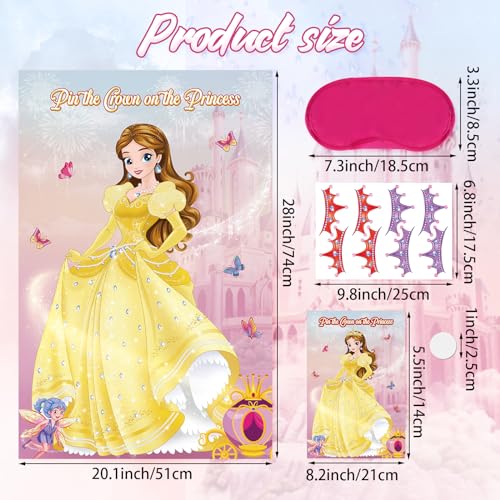 Abilat Pin The Crown on The Princess Party Games for Girls Kids Birthday Decorations Princesses Tea Party Supplies Large Princess Game Poster with 40 Crown Stickers - Image 5