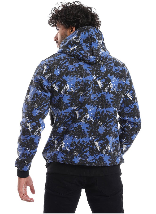 Andora - Self Pattern Long Sleeves Worm Hoodie _ Royal Blue, White & Black - Image 1