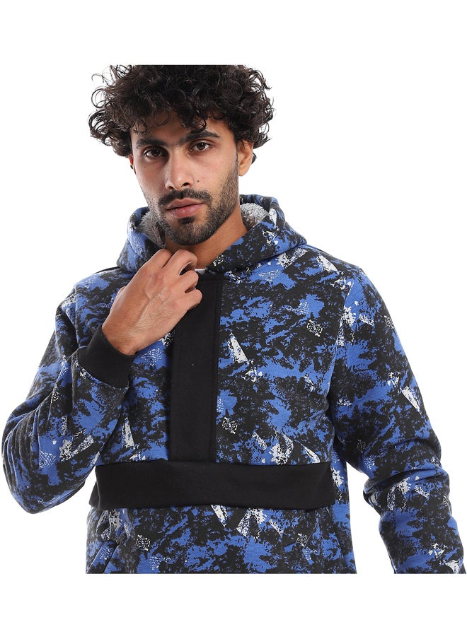 Andora - Self Pattern Long Sleeves Worm Hoodie _ Royal Blue, White & Black - Image 1