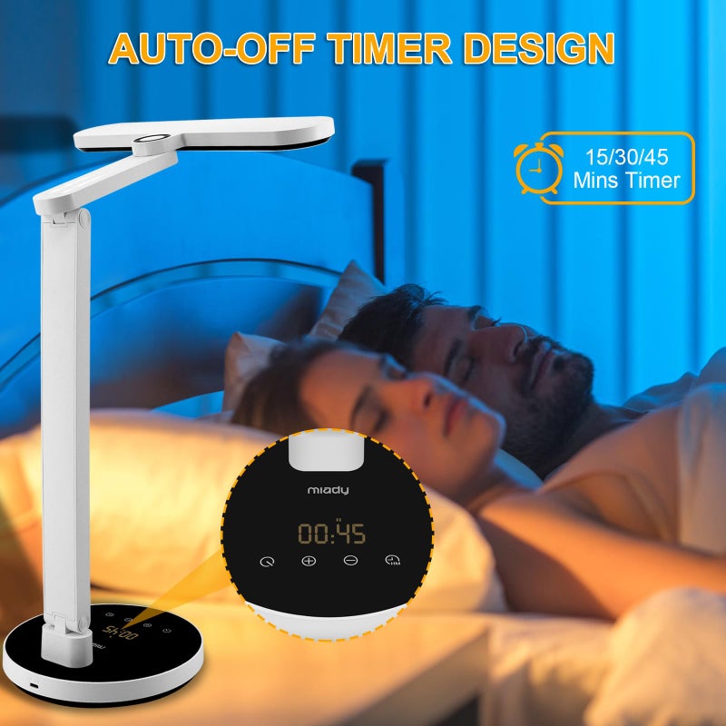 Miady LED Desk Lamp Stepless Dimming for Office Home, 15/30/45 Minutes Auto-Off Timer, 6 Lighting Brightness Levels with Adjustable Arm, Eye-Caring Reading Light for Table Bedroom Study - Image 4