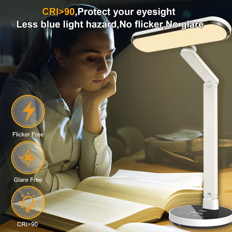 Miady LED Desk Lamp Stepless Dimming for Office Home, 15/30/45 Minutes Auto-Off Timer, 6 Lighting Brightness Levels with Adjustable Arm, Eye-Caring Reading Light for Table Bedroom Study - Image 3