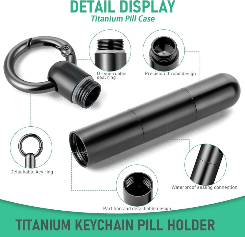 TISUR Keychain Pill Holder, Titanium Small Pill Case Pill Organizer Waterproof Pill Box, EDC Portable Pill Container for Travel Purse Outdoor - Image 4